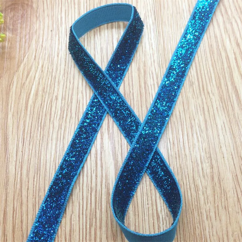 Spedizione Gratuita 3/8 ''(10Mm) 10 Yards Lt. Colore Blu Single Face Glitter Velvet Ribbon/Metallic Velvet Ribbon (No Elastic)