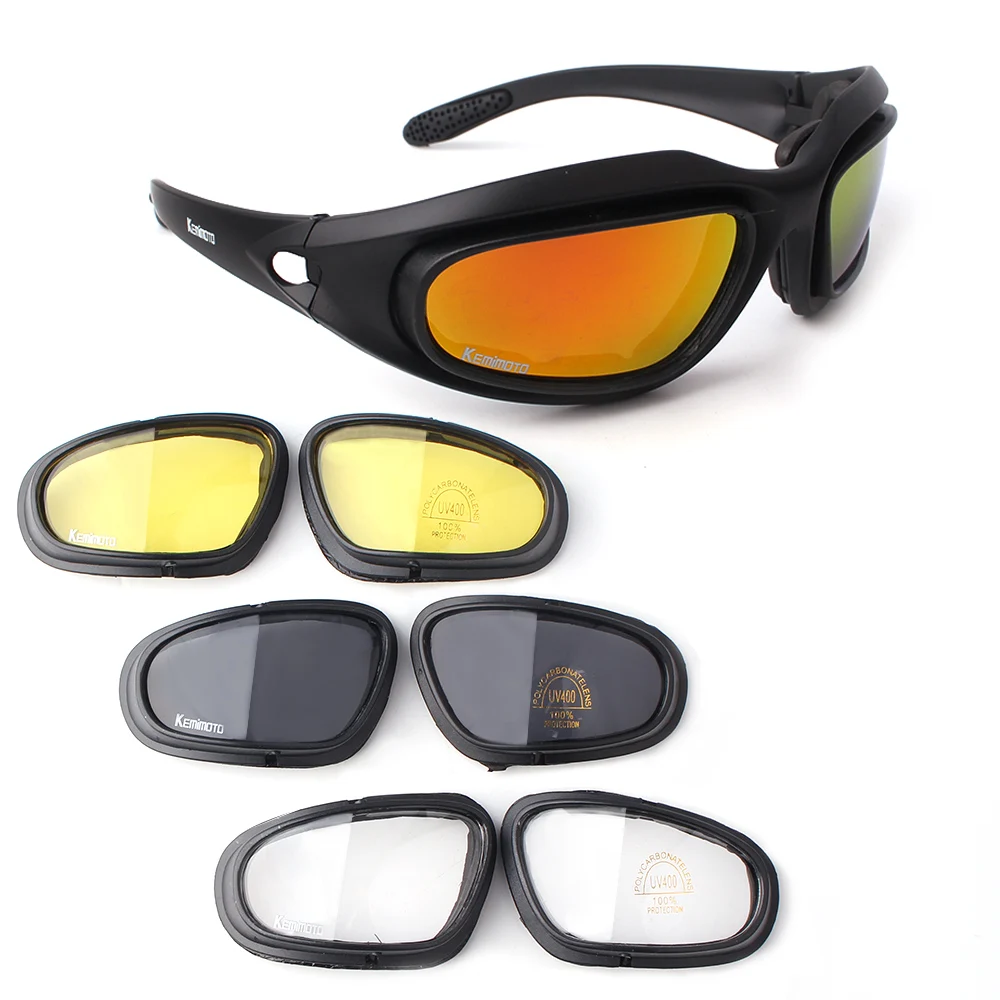 kemimoto Non-Polarized Riding glasses Motorcycle Goggles Sport Sunglasses With 4 Lens Kits