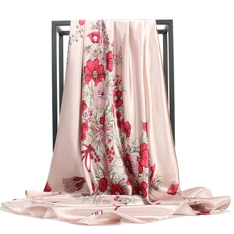 Шелковый шарф женский роскошный бренд Модный платок атласные шали большой размер 90*90 см квадратный шелковый платок для волос/головной платок хиджаб носовые платки - Цвет: C146