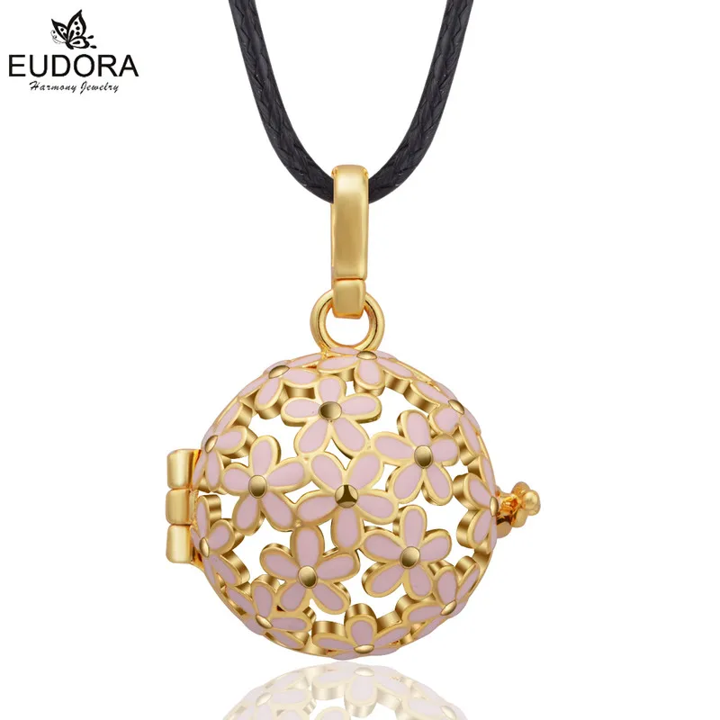 

Eudora Harmony Ball Small Pink Floral Diffuser Lockets 18mm Gold-Color Women Angel Caller Bola Cage Pendants For DIY
