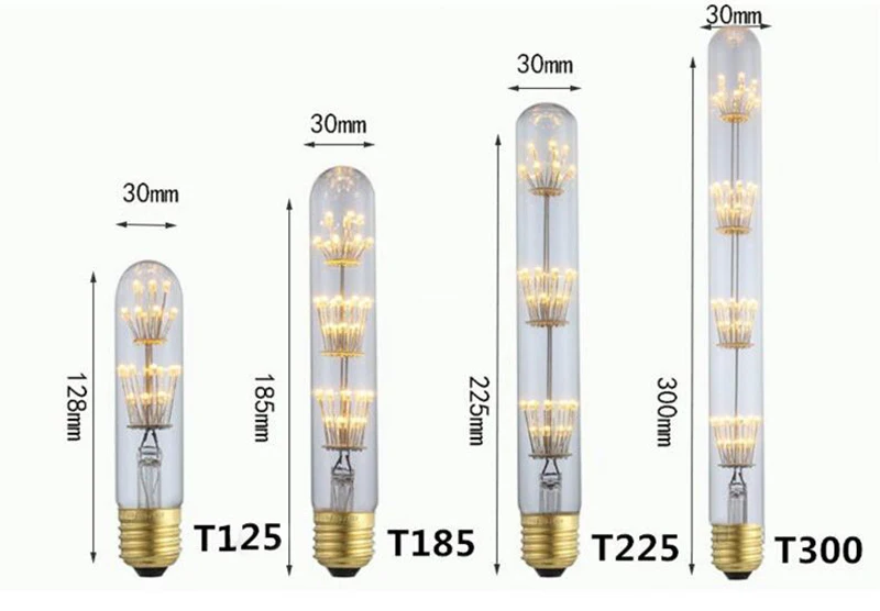 3 Вт Светодиодная трубчатая лампа 220 В Edison декоративные лампы T125 T185 T225 T300 E27, стилизованные под языки пламени светильник Светодиодная лампа для дома Кафе Ресторан украшения