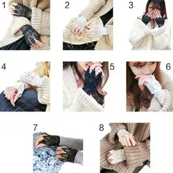 Для женщин девочек Корейский стиль Поддельные рукава манжеты выдалбливают вышитые нота цветочные кружева одежда митенки украшение на