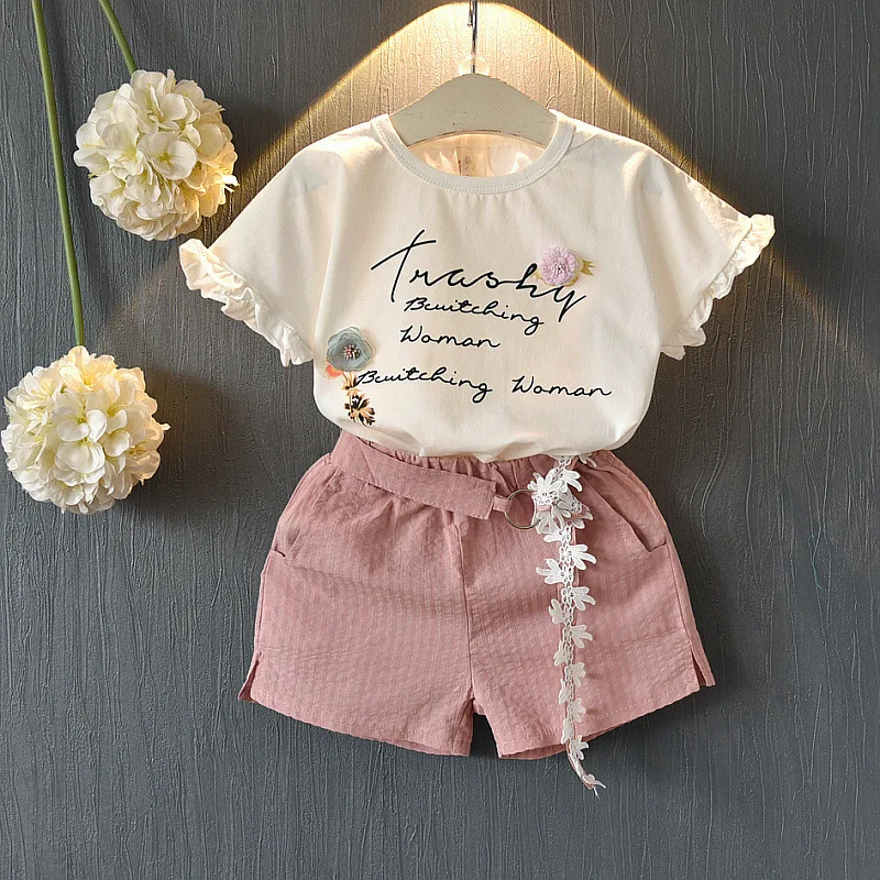 

Girls Clothing Sets New Summer 2019 Cotton Vest Two-piece Kid Clothes Set Cartoon Children Clothing Toddler Girl Tops+Shorts