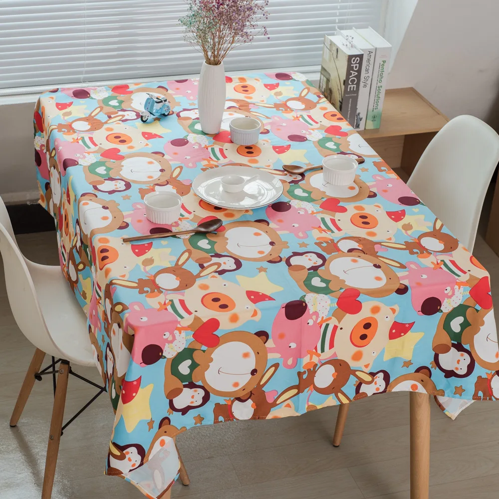 Хлопковая скатерть, цветная мультяшная обезьяна, маленькая свинка ...