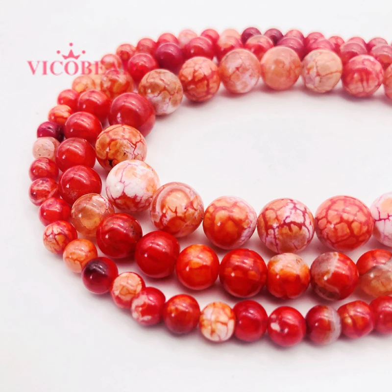 

Natural red Fire Dragon Veins Agates Round Loose Beads 6 8 10 12MM Pick Size For Jewelry Making