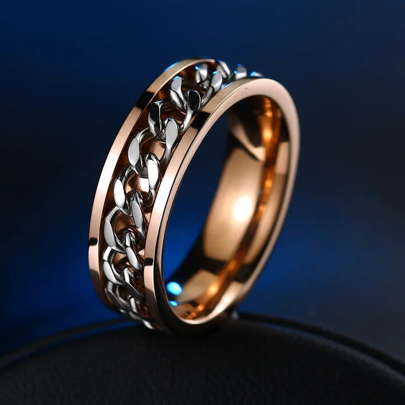 BEIER New Part Plated-Gold/Black Man's Spin Chain Ring For Stainless Steel Cool Man Woman Fashion Wedding Jewelry BR-R054