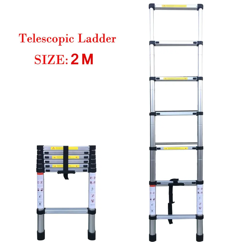 6.56FT(2 м) Бытовая складываемый алюминиевый сплав лестницы 7 шагов выдвижные лестницы Выдвижная телескопическая переносная лестница