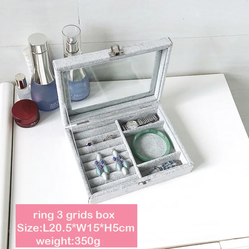 New Size 20.5*15*5cm Grey Jewelry Display Box Case for Rings Earrings Bracelets Necklaces or other Ornaments Storage Organizer