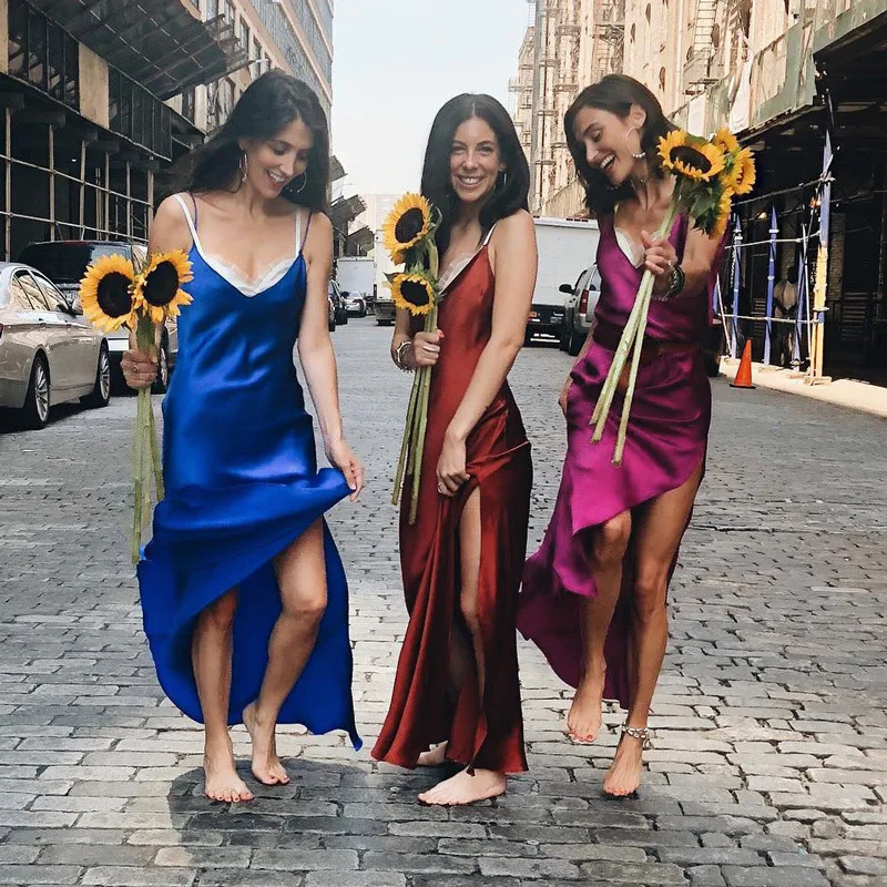 

Sexy Club Dress Solid Spaghetti Strap Dress V Neck Sleeveless Split Summer Dames Jurken Women Clothes 2019 Red Blue Purple Jurk
