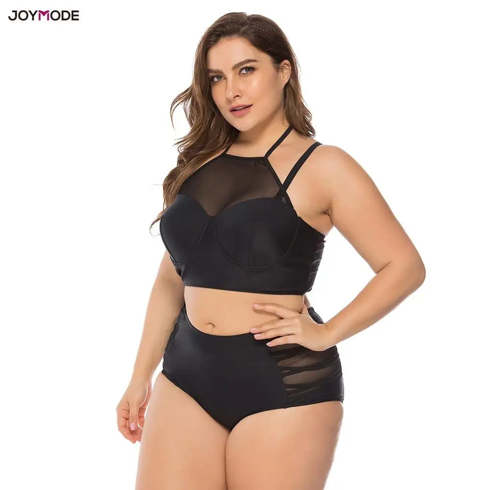 JOYMODE 4XL пляжная одежда большого размера из двух частей Сетчатое бикини с лямкой на
