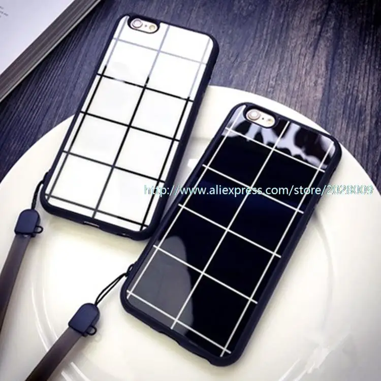 1000 pcs Case for iphone6 /6plus 5/5S 4.7 /5.5 5S protective sleeve lanyard shell chequered Lovers case