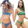 

2018 New Style Bikini Women Swimwear Swimsuits Net Halter Printed Padded Jeans-Liked Women Mononiki Bahing Suits
