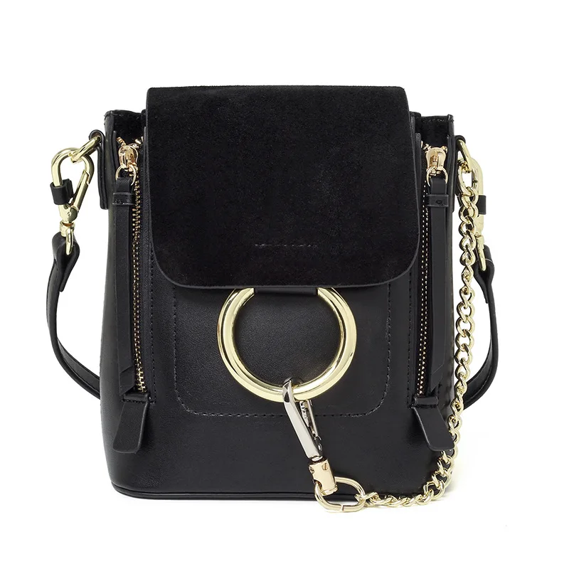 

backpack Nubuck cover Leather women solid color brand designer Genuine leather Ladies Circle Ring Chain Cross-body