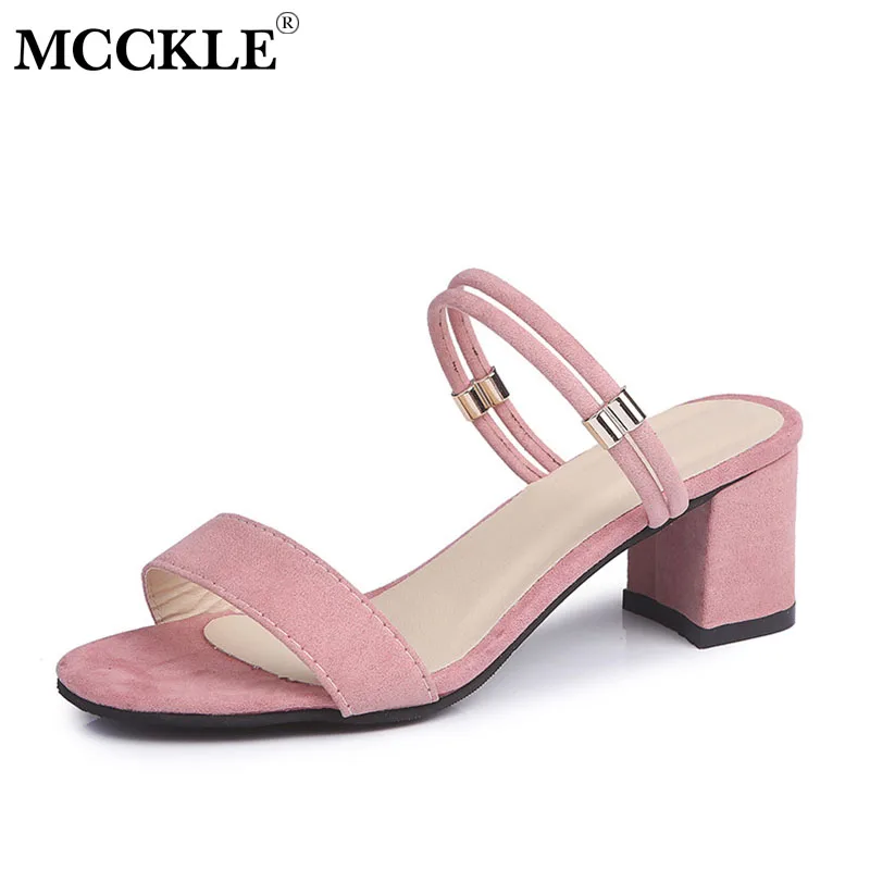 

MCCKLE Women Sandals Flock Peep Toe Square Heels Slippers Slip On Female Summer Elegant Shoes Party Fashion Ladies Footwear