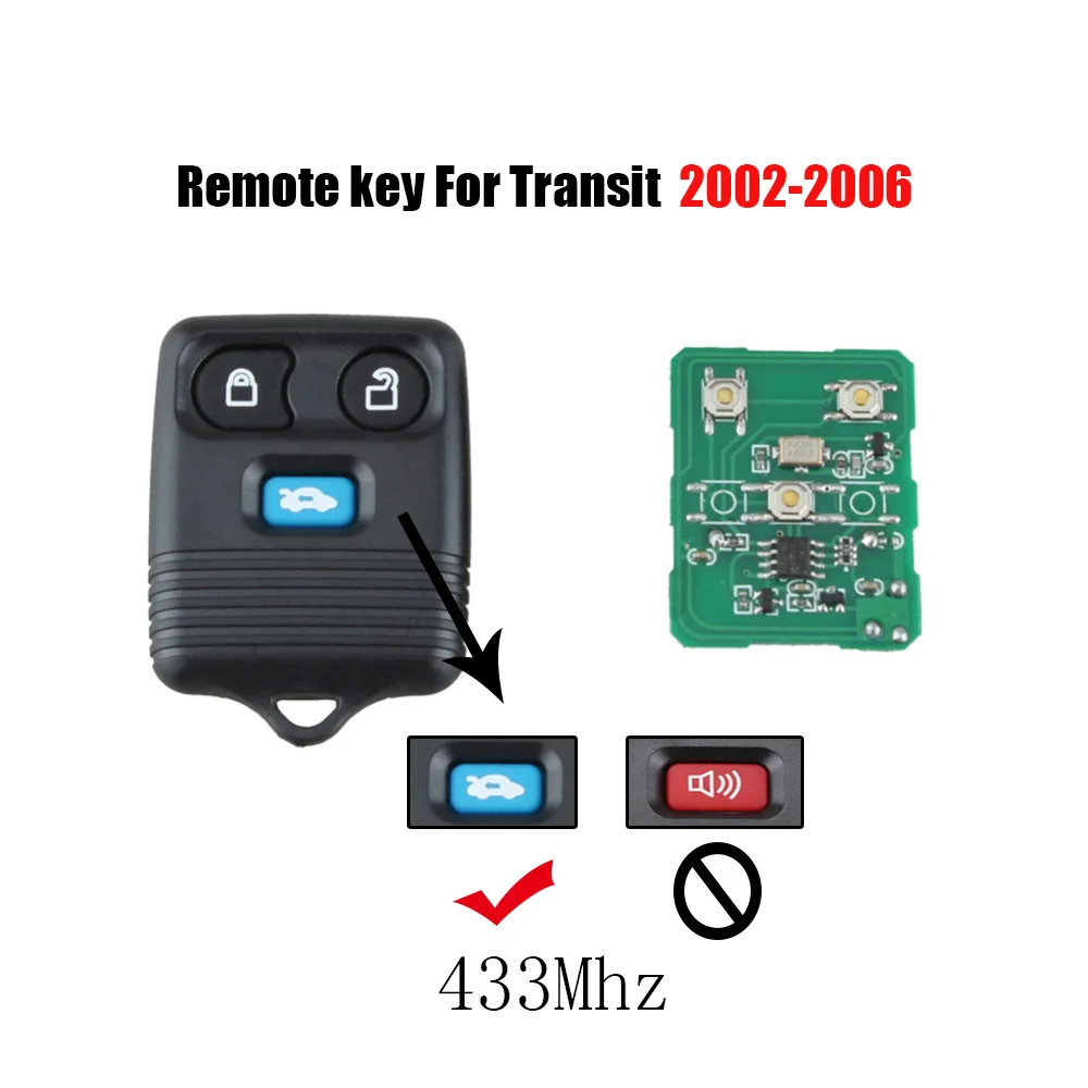 

433MHz Remote Key Keyless Entry Fob 3 Button For Ford Transit MK6 2000 2001 2002 2003 2004 2005 2006 Original key