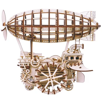 

Robotime Diy Moveable Airship Gear Drive By Clockwork 3D Wooden Model Building Kits Toys Hobbies Gift For Children Adult LK702