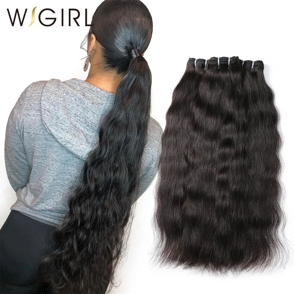 Wigirl 28 30 Inch 3 4 Deals Natural Straight Raw Indian Virgin Human Hair Bundles Double Drawn Extension Unprocessed Weaves