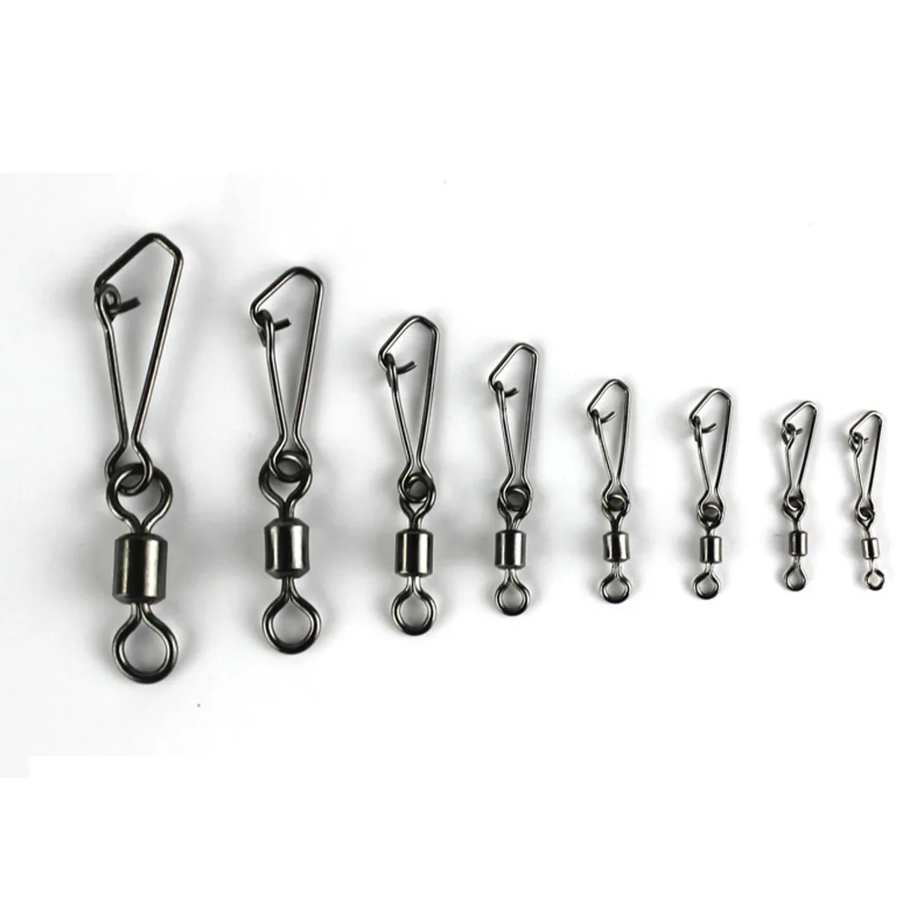 

50pcs/pack MS+QL Stainless Steel Fishing Swivels Rolling Connector sea Swivel With Hooked Snap Fishhooks Tackle