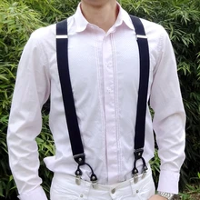 LGFD1782 мужские плюс размер 120 см длинные X черные 6 зажимы мужские подтяжки