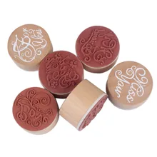 6 PCS Round Wooden Rubber Retro Good Wishes Pattern Stamps Beauty Rubber Stamp for Scrapbooking Paper Cards Decorations J2Y
