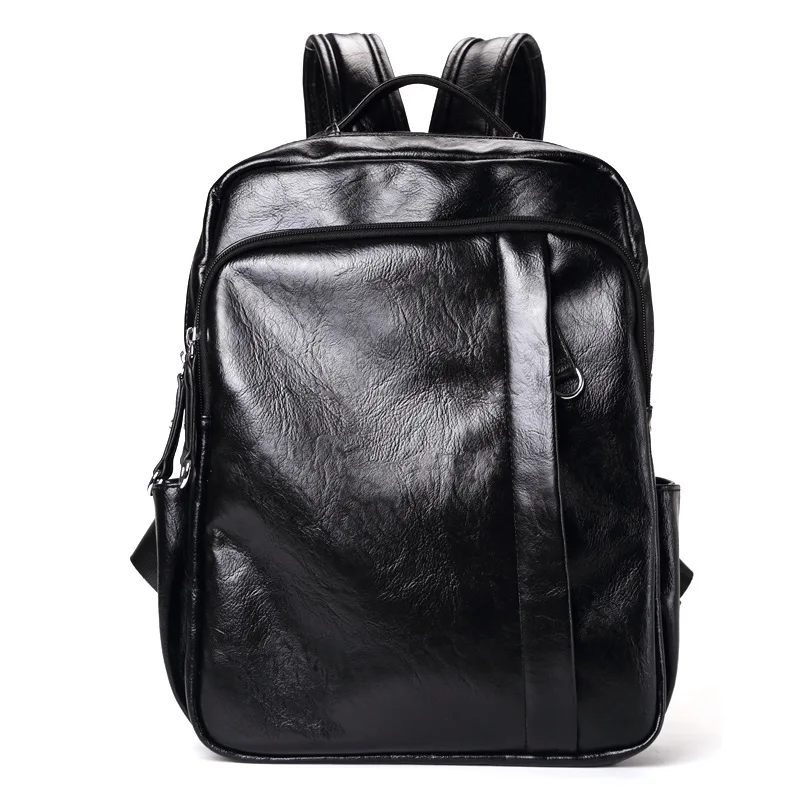 

New Fashion PU Men's Backpack Casual Solid Color Simple Student Bag Trendy Large-capacity Travel Bag
