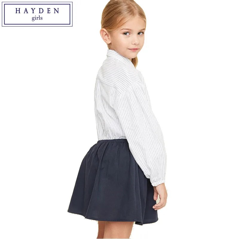 HAYDEN Girls Striped Shirt Dress Long Sleeve Kids Ball Gown Dress Girl 12 Years Teens School Dresses for Girls Age 11 10 9 8 14