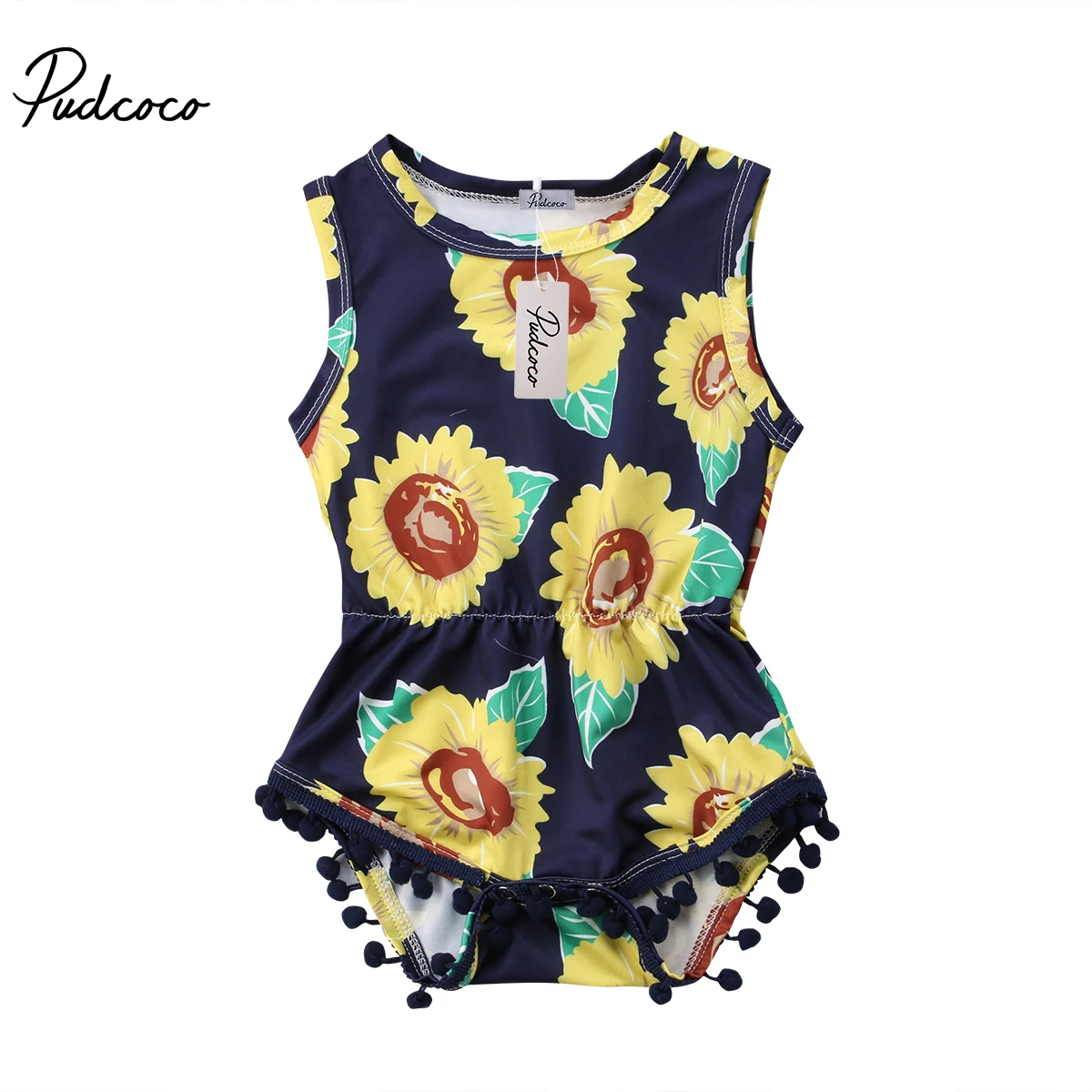 Newborn Toddler Baby Girls Sunflowers Tassel Vest Sleeveless Romper