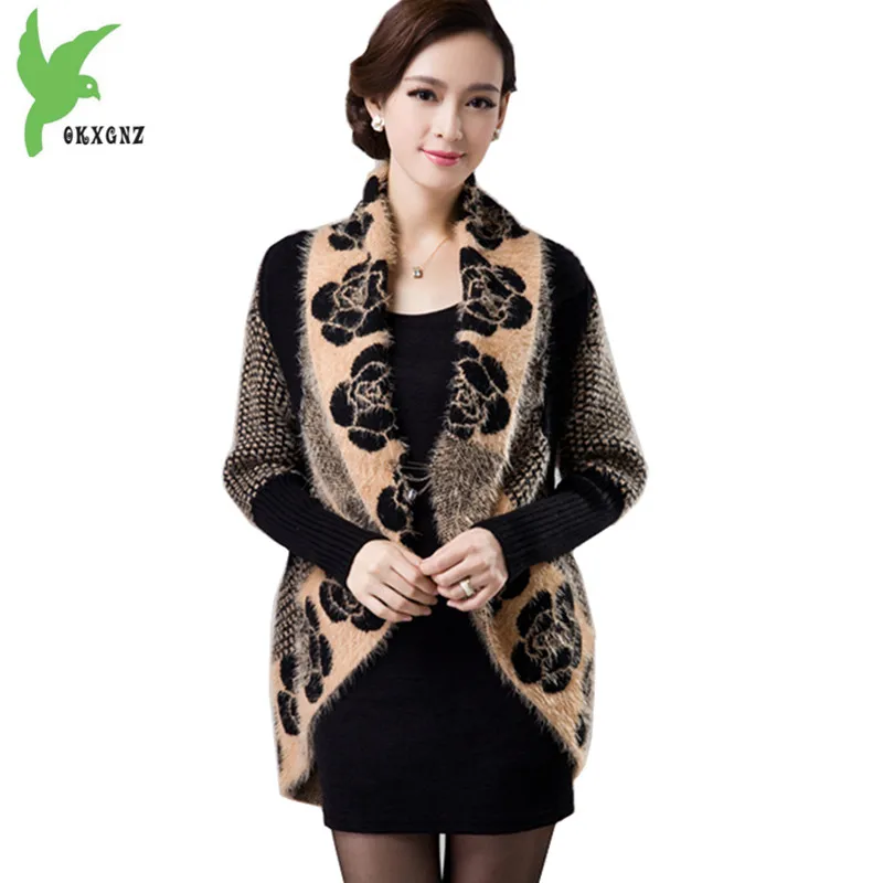 

New Women Spring Autumn Sweater Knit Cardigan Jackets Fashion Print Cloak Shawls Thick Warm Sweater Large Lapel Coats OKXGNZ1243
