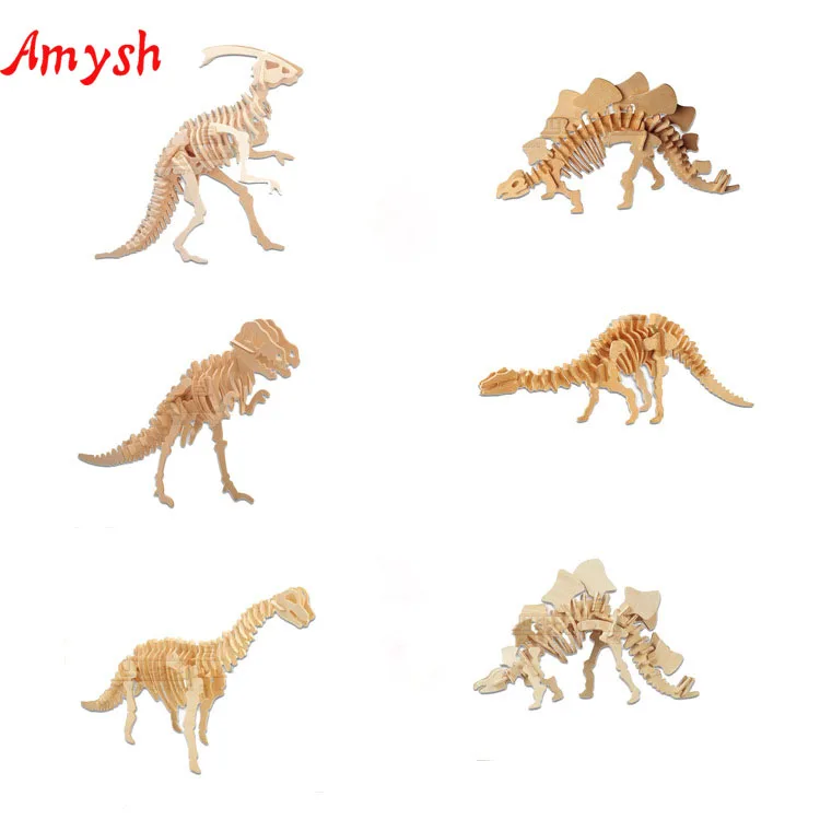 

DIY Kids 3D Wooden Puzzles dinosaur Model handmade Assembling Building Kits IQ Educational Toys for children gifts for kids