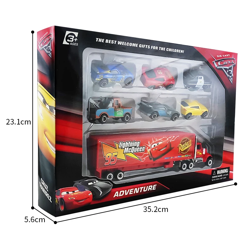 Disney Pixar Cars 3 7 шт./компл. Lightning McQueen Jackson Storm Cruz Mater Mack Uncle Truck 1:55 литой металлический
