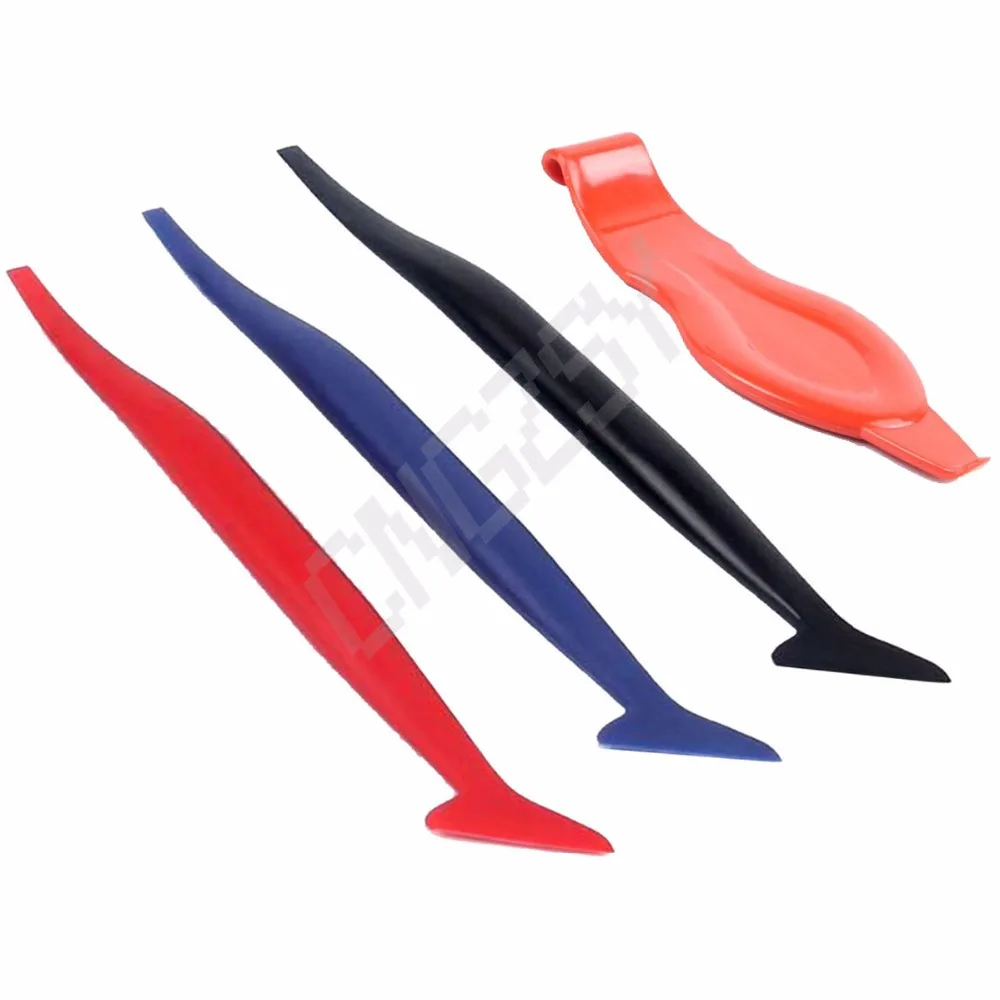 

CNGZSY 4pcs/Box Window Tint Wrapping Tools Carbon Fiber Film Car Sticker Squeegee Corner Long Handle Bubble Clean Scraper B18+