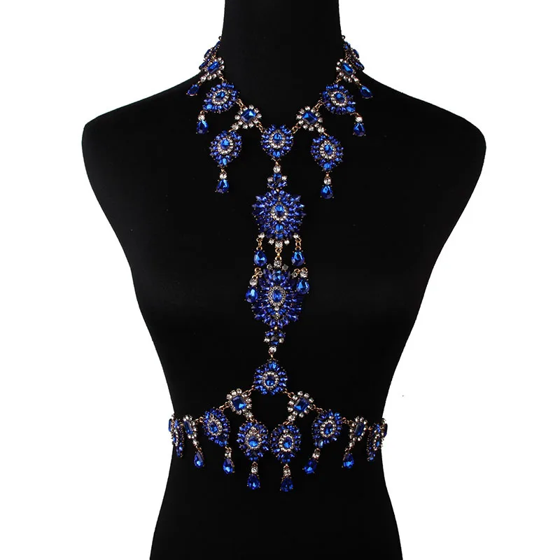 MYDANER, Женская винтажная металлическая цепочка, бодичейн, ювелирное изделие, гипербола, роскошные хрустальные стразы, массивное ожерелье, ювелирное изделие - Окраска металла: Blue