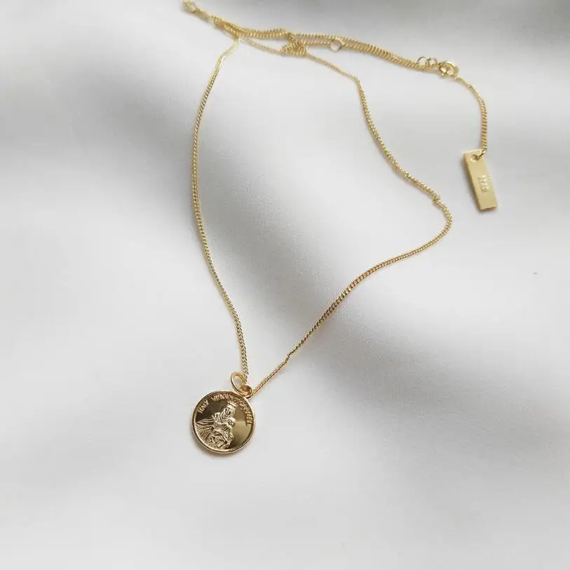 

925 Sterling Silver Virgin Round Choker Necklace Gold Fashion Maria Coin Pendant Necklace For Women Silver Sterling Jewelry Gift