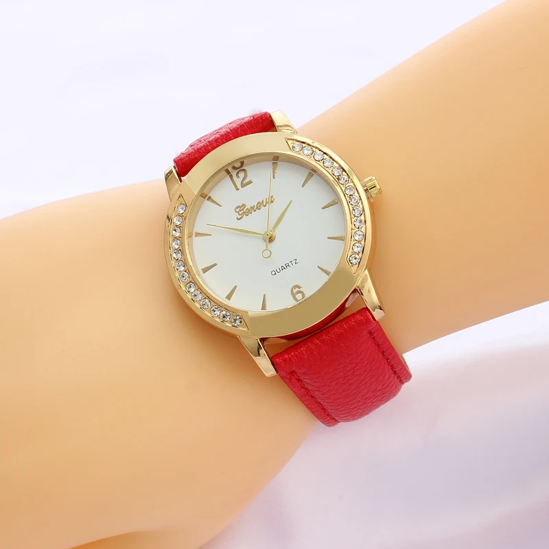 

Hot Sale Top Famous Brand Luxury Rhinestone Women Watch Red Quartz Analog Clock Wristwatch For Women Relogio Feminino
