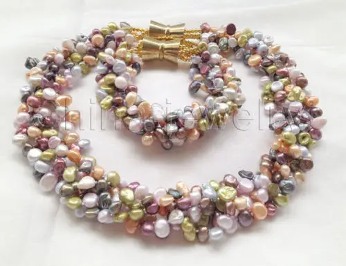 

shipping18"- 8" 5row 8mm multicolor Reborn Keshi freshwater pearl necklace & bracelet - (A0423)