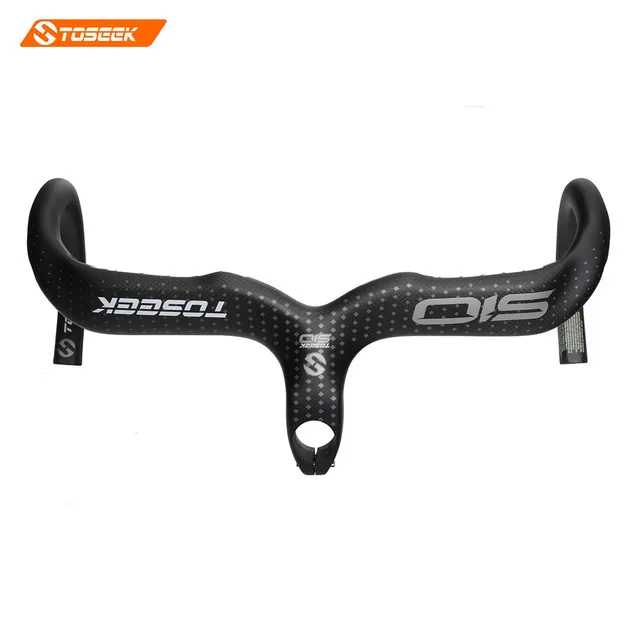 

TOSEEK matte/glossy 3K full carbon road bike bicycle handlebar with stem silver 400/420/440 x 90/100/110/120mm weight 380g