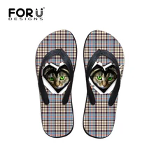 FORUDESIGNS/женские дизайнерские Вьетнамки, женские тапочки на плоской подошве с изображением кота, летние пляжные шлепанцы для женщин, повседневные шлепанцы
