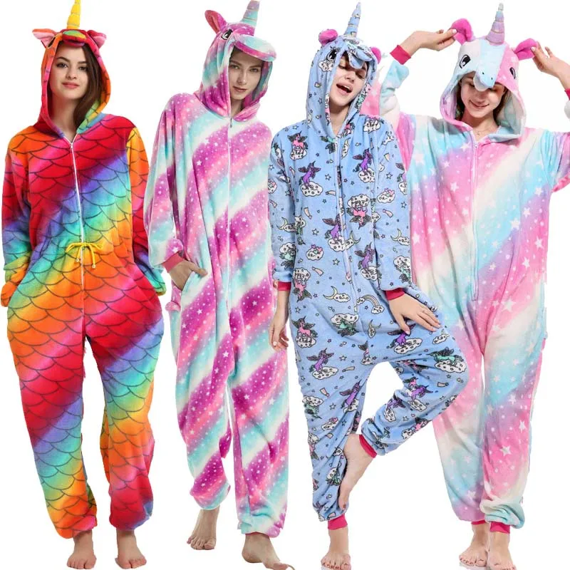 

2019 New Winter Adult Women Pyjama Unisex Animal Pajama Sets Cartoon Sleepwear Hooded Homewear Unicorn Pajamas Panda