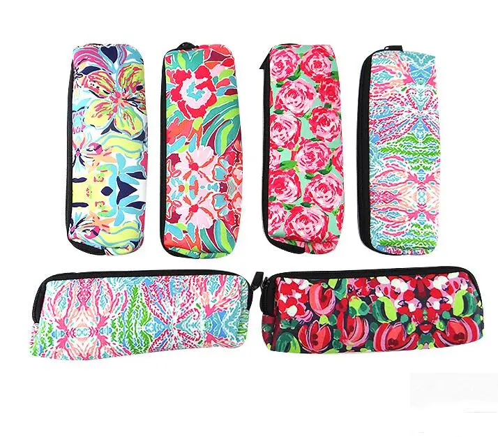 Lilly Makeup Bag Coral Floral Cosmetic Bag Neoprene Pencil Case With