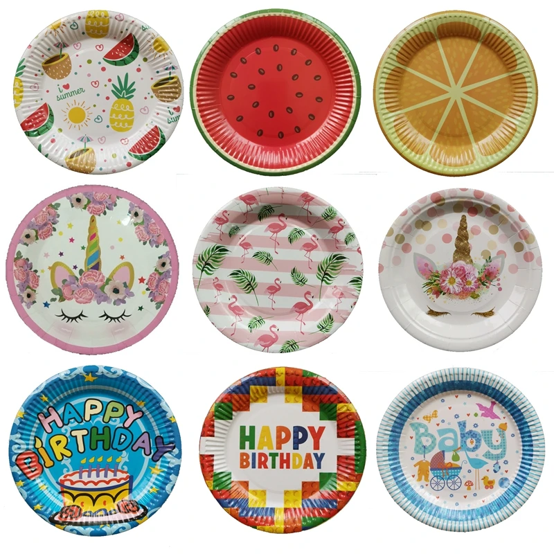 10pcs unicorn plates disposable paper plates dishes kids birthday party decorBL