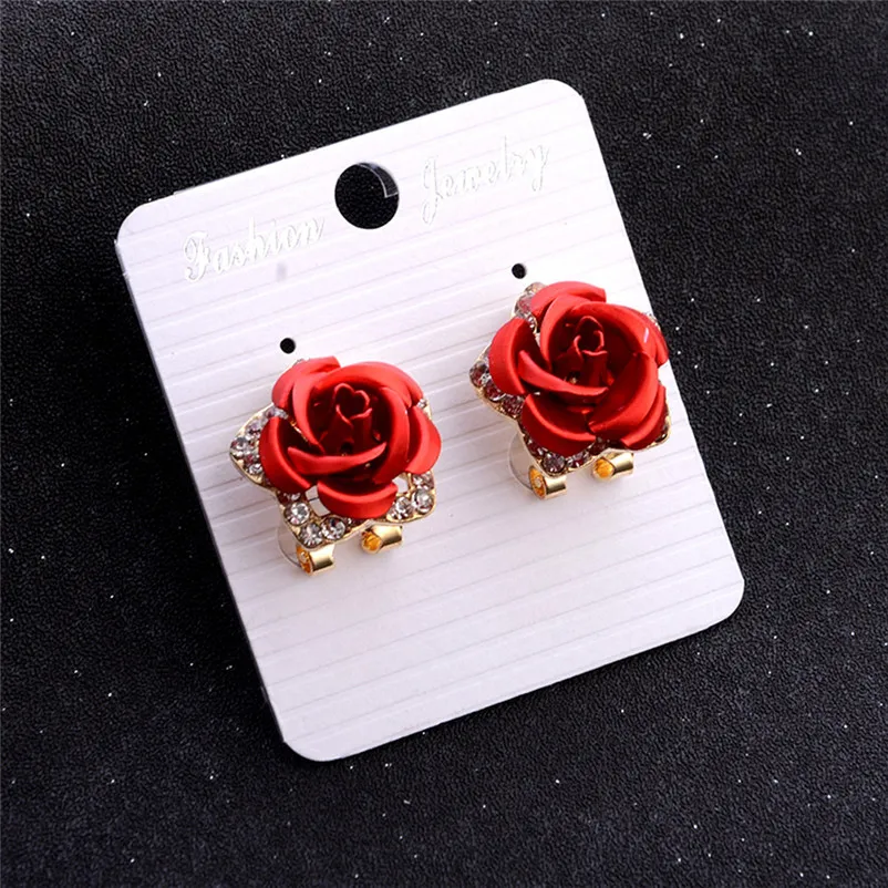 2018 Fashion earrings for women Rose Flower Rhinestone Earrings For Women Summer Style Jewelry Brincos Bijoux Femme J06#N (2)