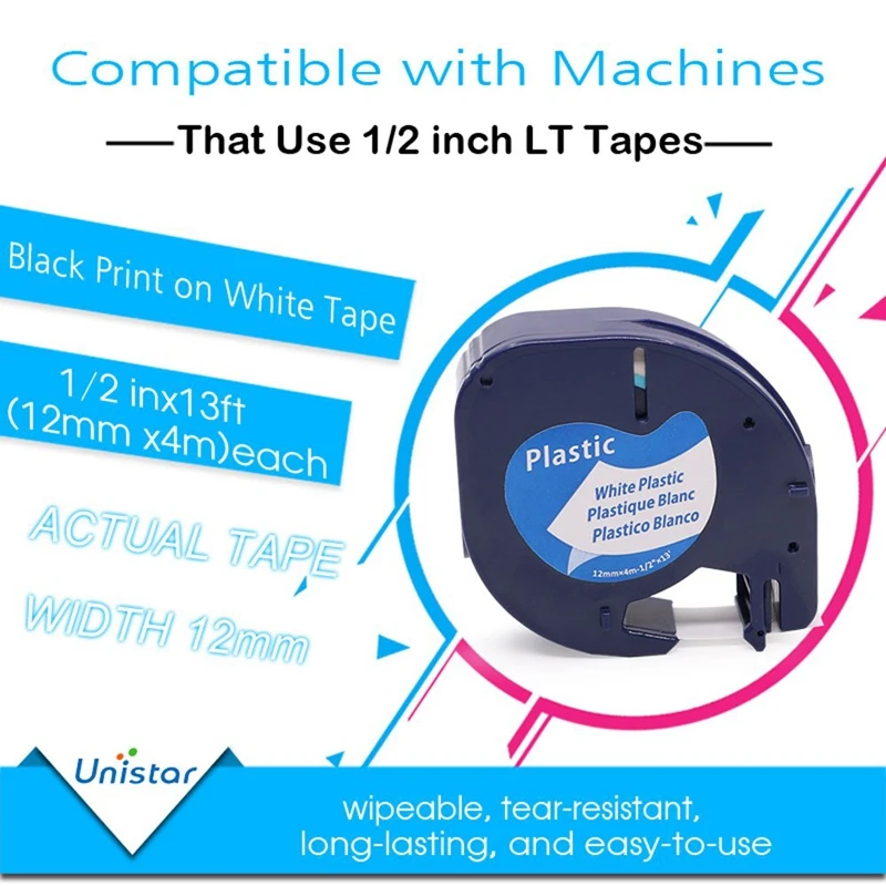 LT-100T Plus 2000 QX 50 Exsun 4x Compatible Cinta de Etiquetas para Dymo LetraTag Plastico 91201 S0721610 1//2 para Dymo LT-100H LT-100T 12mm x 4m XM XR LT-100T Plus Negro sobre Blanco