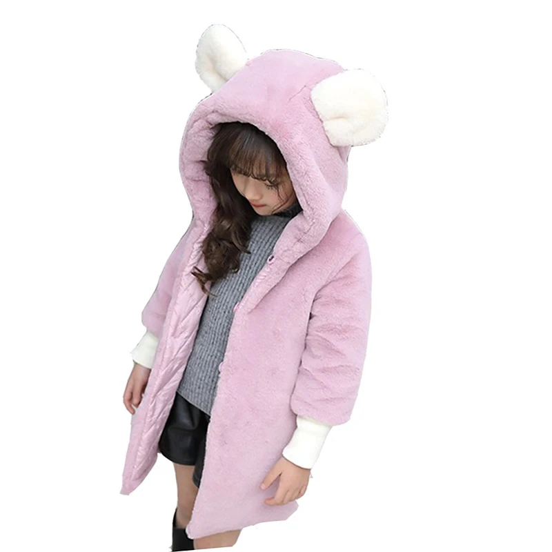 

Long Kids Jacket for Girls Clothing Cute Baby Girl Winter Jackets Warm Faux Fur Coat Children Jacket Rabbit Ear Hooded Outerwear