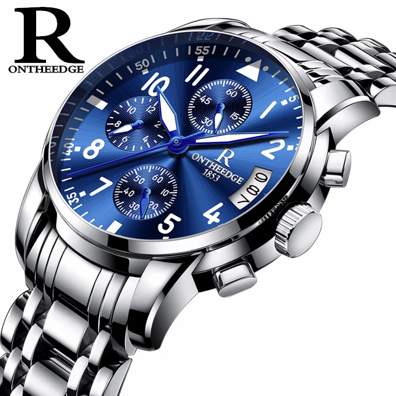 

Multifunction mens wristwatches blue quartz man watches waterproof calendar business male clocks ontheedge brand men's watch