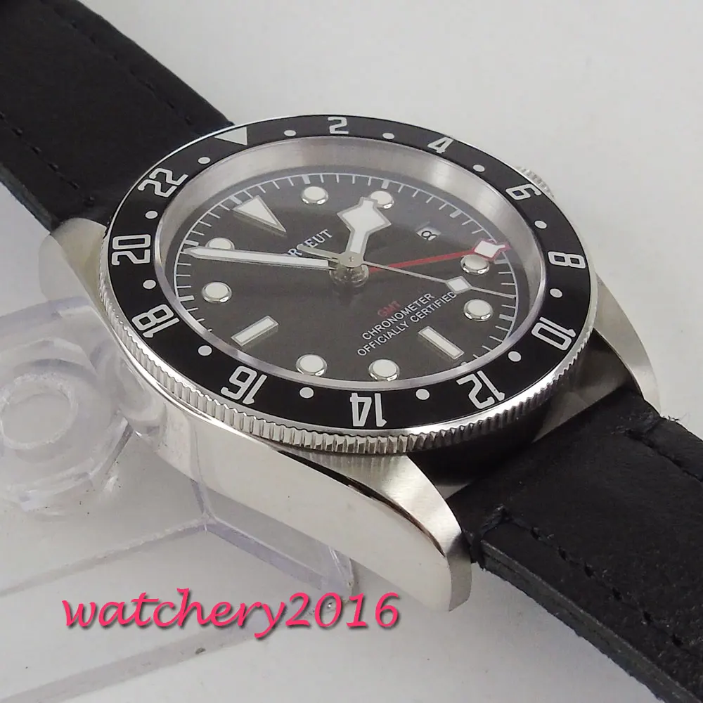  41mm Corgeut Black Dial GMT Sapphire Glass Date Super LUME Rotating Bezel Steel Case Top Brand Auto