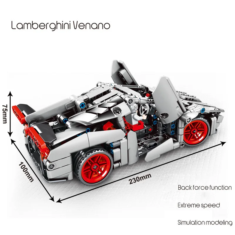 Скоростной силуэт быка бренд lambora veneno technics строительный блок гонщик minifigs оттяните назад супер спортивный автомобиль игрушки коллекция