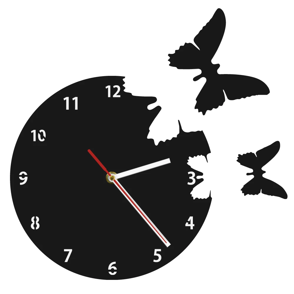 1Piece Flying Butterflies Silhouette Wall Clock Flying Away