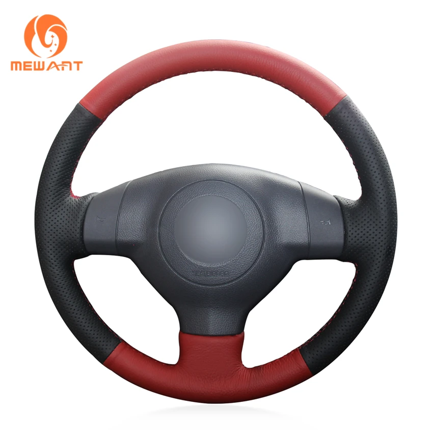 MEWANT Black Red Genuine Leather Car Steering Wheel Cover for Suzuki