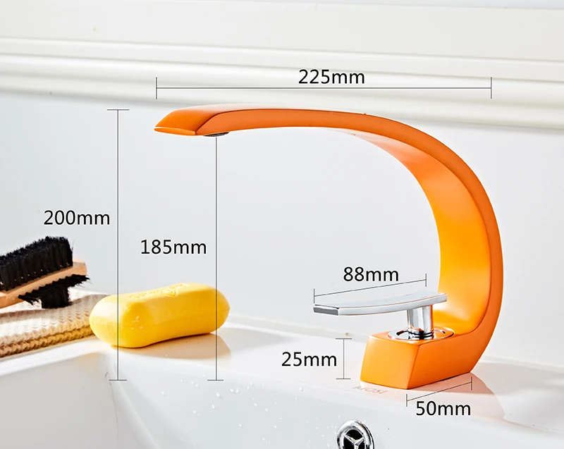Смеситель для раковины для ванной комнаты, яркий оранжевый смеситель для умывальника, смеситель для воды, креативные краны для горячей и