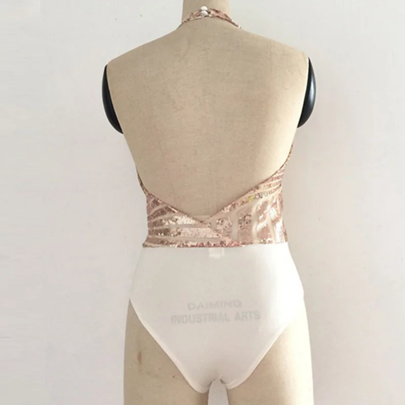 One Piece Backless Sequin Bodysuit Women Patchwork Sleeveless Summer Club Party Bodysuits 2018 Deep V-neck Slim Bodysuit Sexy (4)